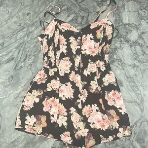 Black Floral Laceup Back Romper